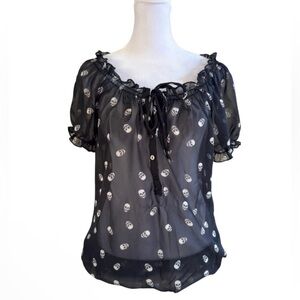 No Boundaries Black Sheer Skull Blouse